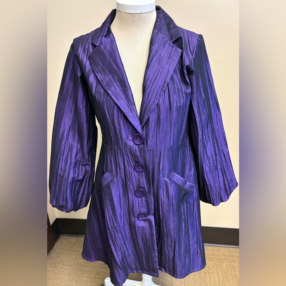 Vintage purple taffeta button down tie waist theatre coat size Large - Picture 2 of 12